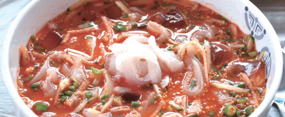 カレイの刺身の冷たいスープ
