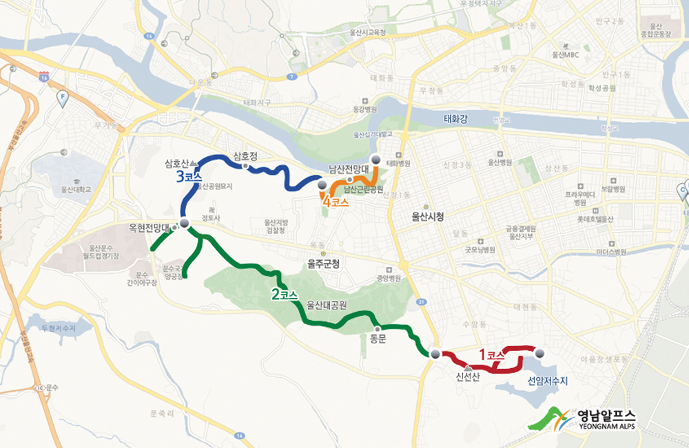솔마루길 지도 (자세한 내용은 아래 코스안내를 참고하세요.)
